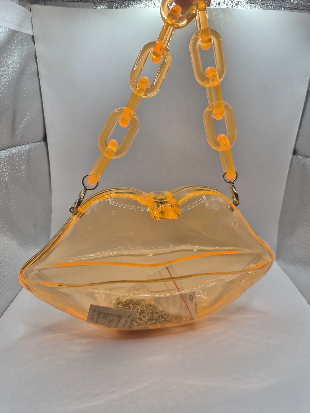Neon Orange Transparent Lip Clutch Bag Acrylic Chain Purse